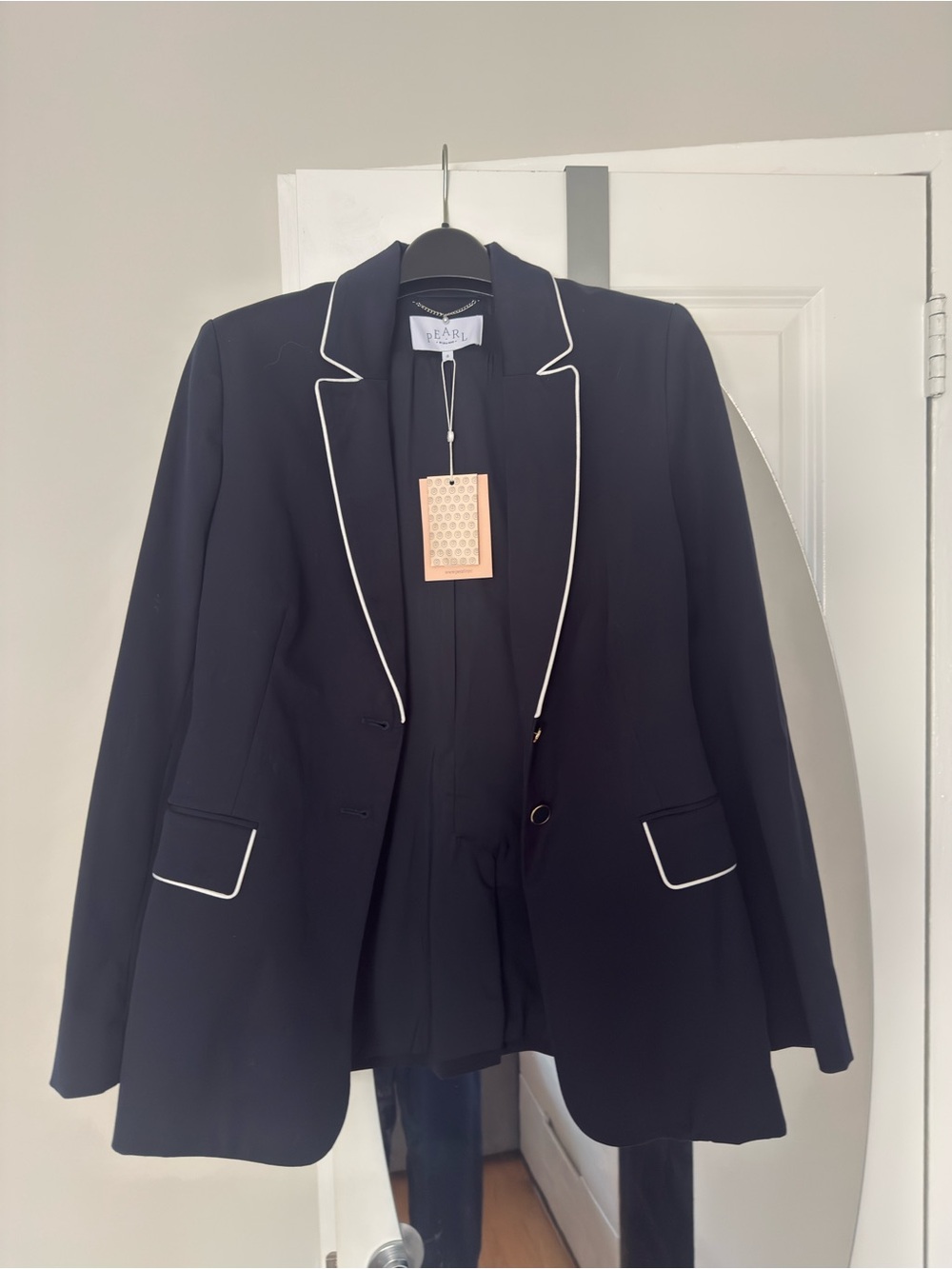 Pearl by Lela Rose Black Blazer with White Piped Trim NWT - Size 8